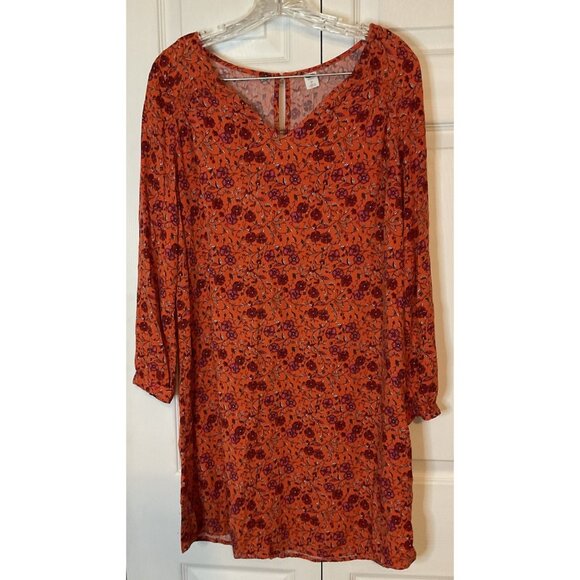 Old Navy Orange Long Sleeve Shift Dress Prairie Peasant Size Medium - Picture 1 of 3